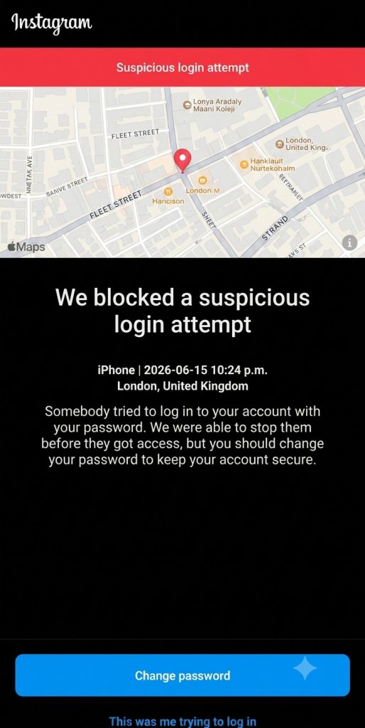 Instagram suspicious login attempt
