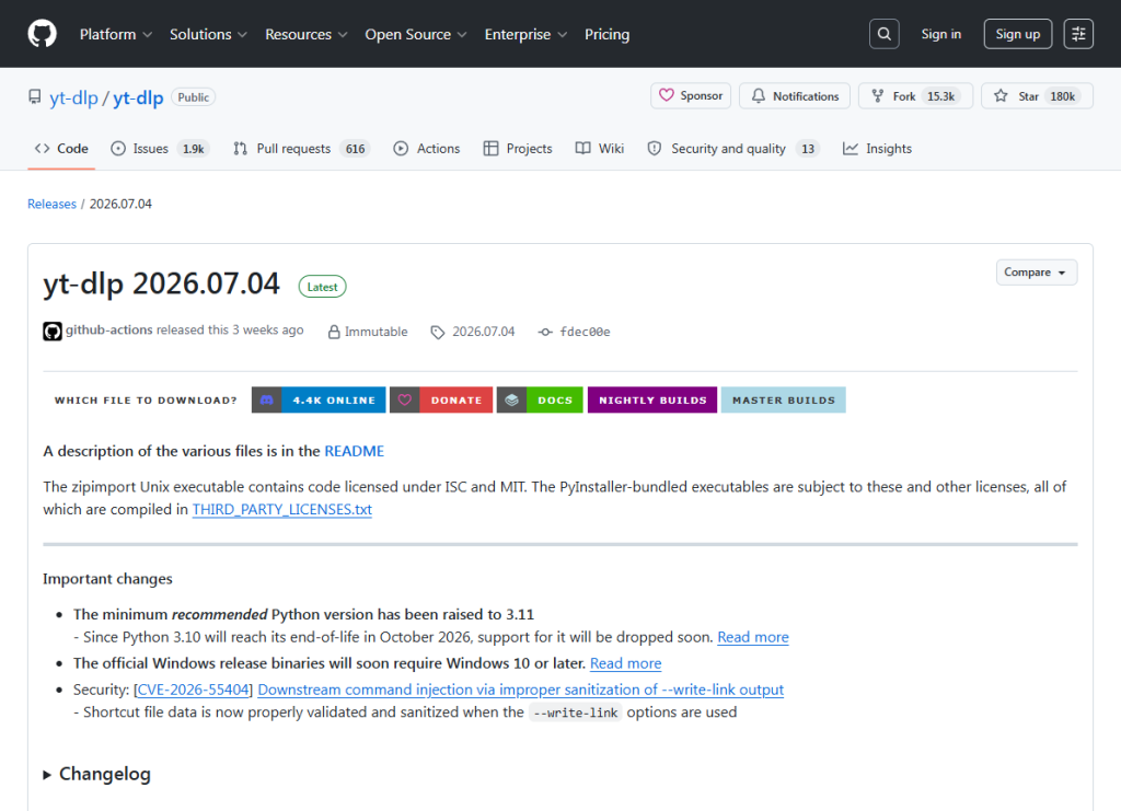 yt-dlp教學,一次學會下載 YouTube、Instagram、Threads 影片(Windows/Mac/Linux)2026 最新 2 yt-dlp 官方 GitHub 的 Releases 頁面